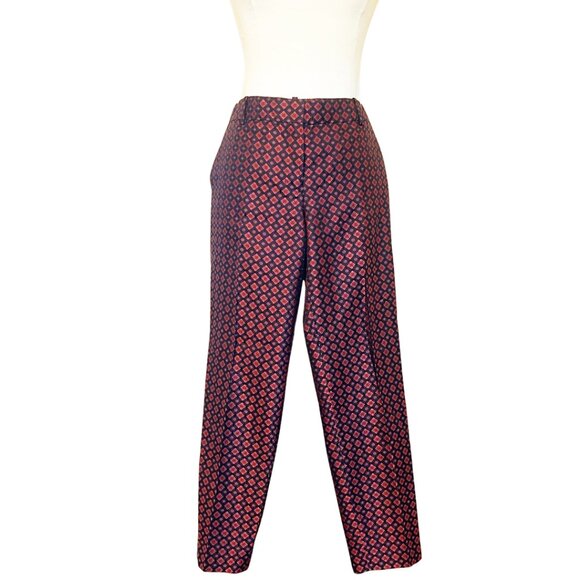 J. Crew Pants - J. CREW 100% Silk Geometric Pattern Jacquard Tapered Cafe Ankle Pants Size 4